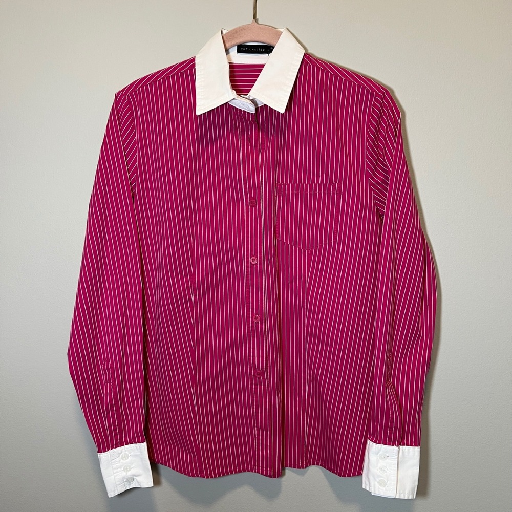 The Limited Pink Pinstripe Button Down Shirt Contrast Collar Cuffs Women Small